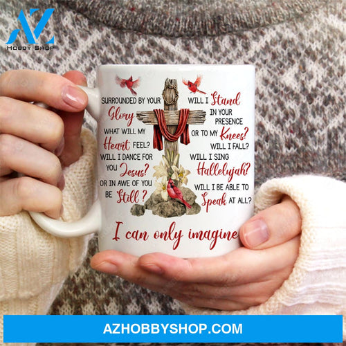 Lily flower, Cardinal painting, Cross symbol, I can only imagine - Jesus White Mug