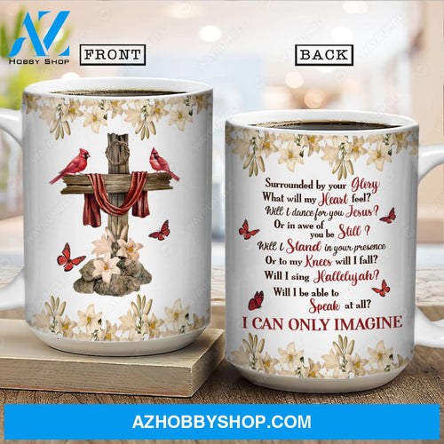 Lily flower frame, Red cardinal, Cross drawing, I can only imagine - Jesus White Mug