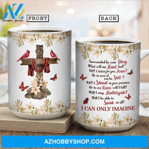 Lily flower frame, Red cardinal, Cross drawing, I can only imagine - Jesus White Mug
