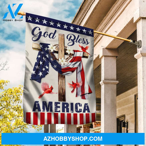 Lily flower wreath, Red cardinal, Cross symbol, God bless America - Jesus Flag