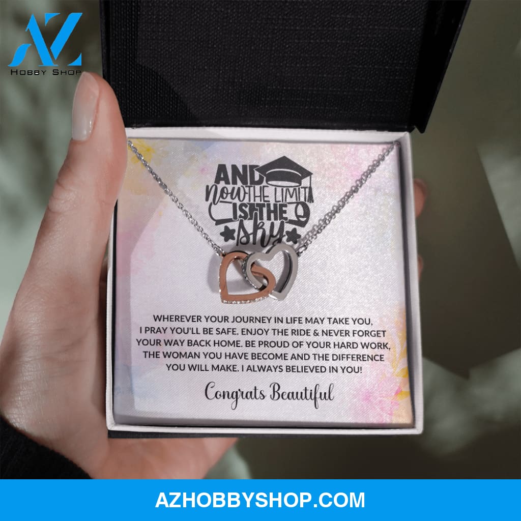 Limit Is The Sky - Graduation Interlocking Heart Silver Necklace