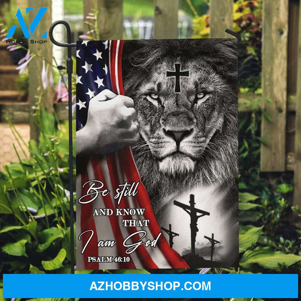 Lion King, King of Kings, Black and white painting, Be still and know that I am God - Jesus Flag