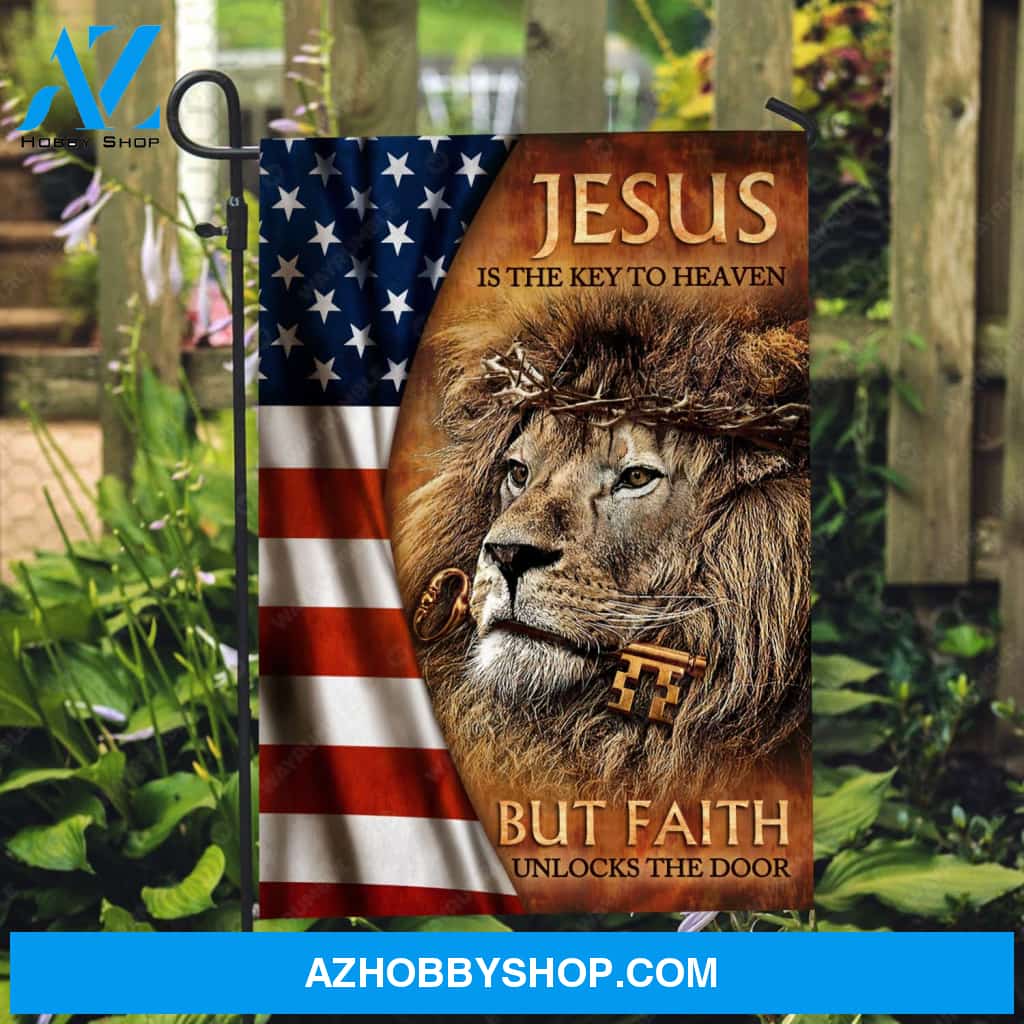 Lion of Judah, American flag, Antique key, Jesus is the key to heaven - Jesus Flag