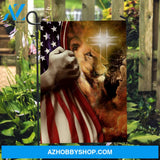 Lion of Judah, American flag, Shining cross, Christ the redeemer - Jesus Flag