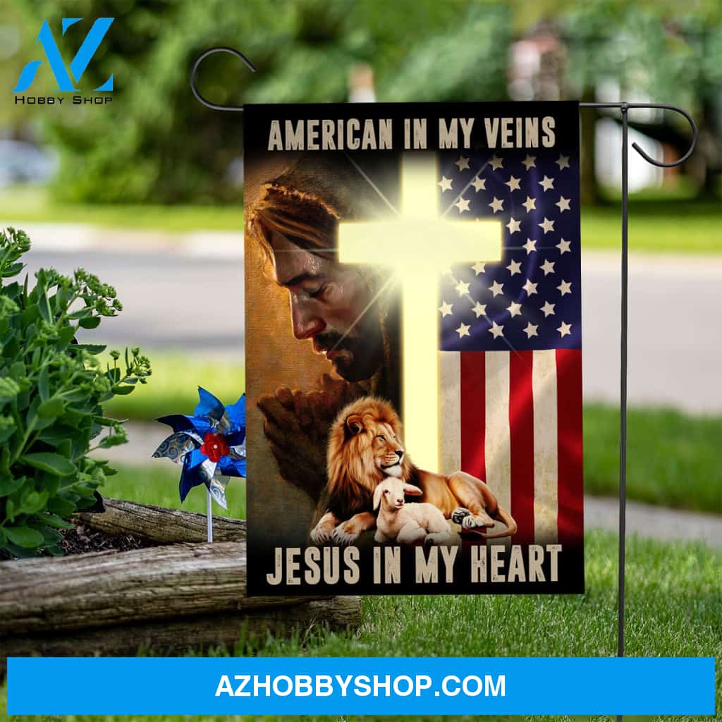 Lion of Judah - American in my veins, Jesus in my heart Jesus Flag