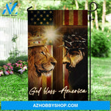 Lion of Judah, Jesus drawing, Face to face, Golden crown, God bless America - Jesus Flag