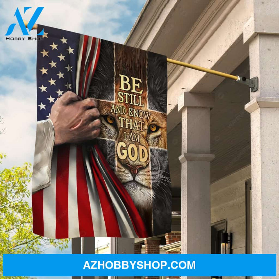 Lion of Judah, Jesus hand, USA flag, Be still I am God - Jesus Flag