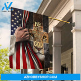 Lion of Judah, Jesus hand, USA flag, Be still I am God - Jesus Flag