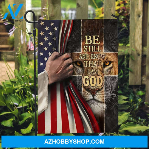 Lion of Judah, Jesus hand, USA flag, Be still I am God - Jesus Flag