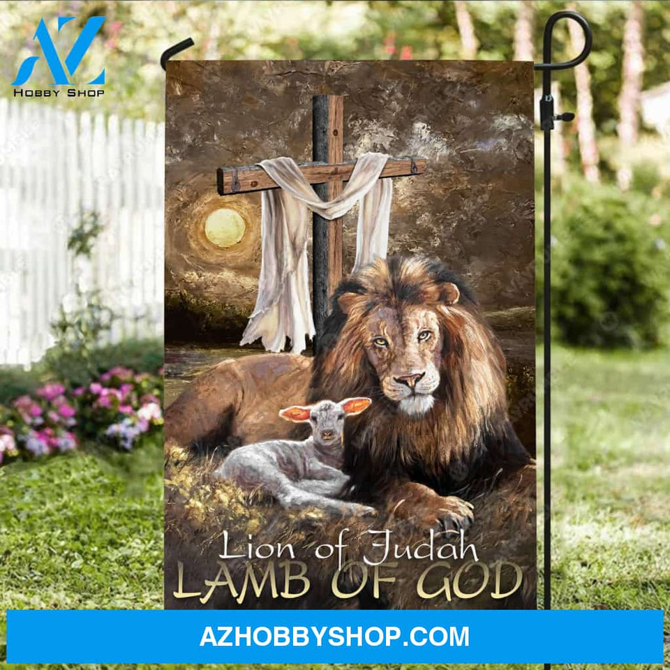 Lion of Judah, Lamb of God, Cross symbol, The sun - Jesus Flag