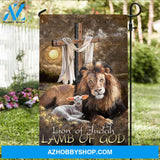 Lion of Judah, Lamb of God, Cross symbol, The sun - Jesus Flag