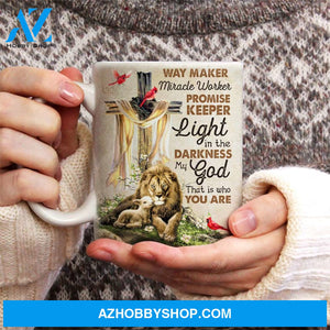 Lion of Judah with the lamb of God, The rugged cross, Peaceful time, Jesus is the light in the darkness - Jesus AOP Mug
