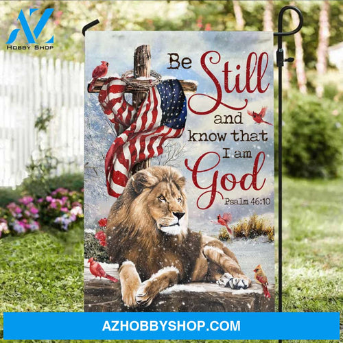 Lion of Judah, Wooden cross, Winter season, Be still and know that I am God - Jesus Flag