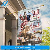 Lion of Judah, Wooden cross, Winter season, Be still and know that I am God - Jesus Flag
