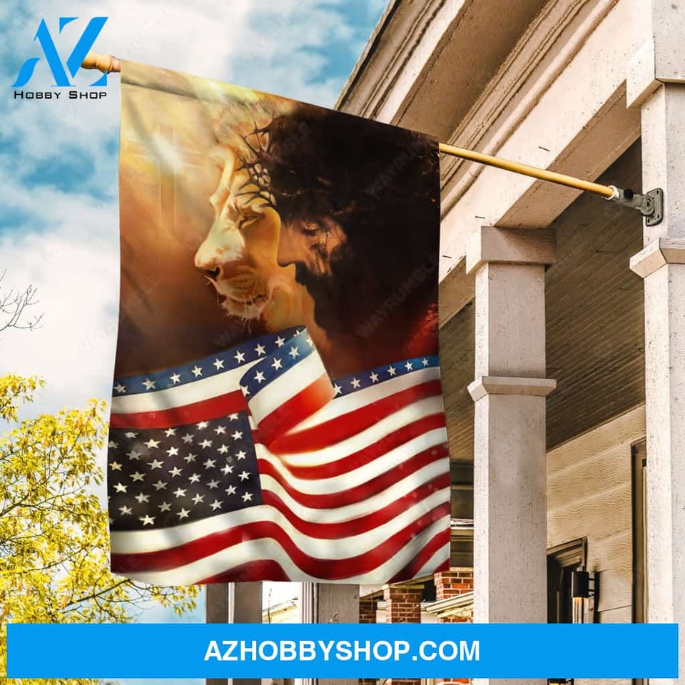 Lion painting, The face of Jesus, Amazing US flag - Jesus Flag