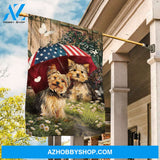 Little Yorkshire Terrier, Colorful umbrella, Spring garden - Yorkshire Terrier Flag