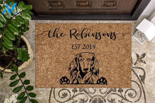 Long Haired Dachshund Personalized Doormat Custom Doormat Welcome Mat Housewarming Gift Last Name Door Mat Puppy