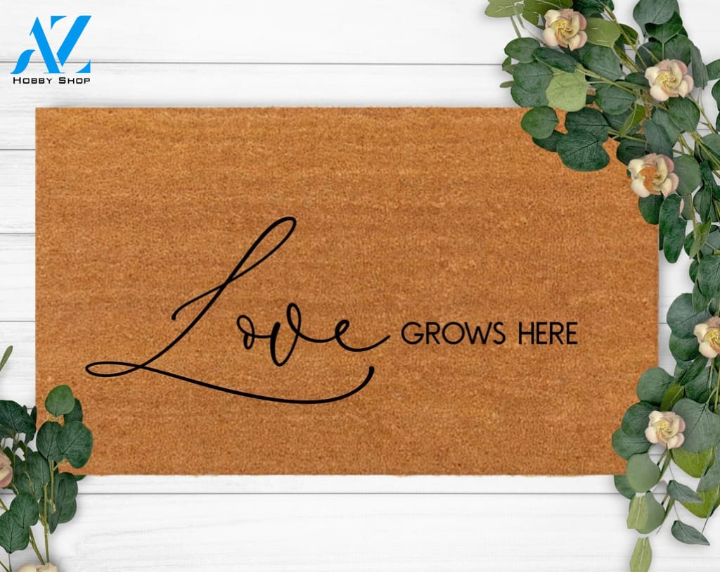 Love Grows Here-Last Name Doormat-Housewarming Gift-Custom Doormat-Doormat-Funny Welcome Doormat-Monogram Rug-Mom