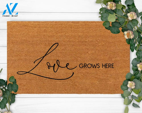 Love Grows Here-Last Name Doormat-Housewarming Gift-Custom Doormat-Doormat-Funny Welcome Doormat-Monogram Rug-Mom