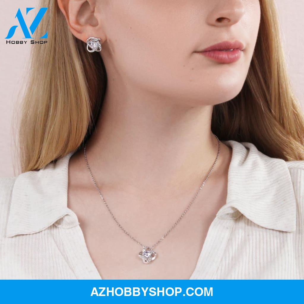 Love Knot Earring & White Gold Necklace Set