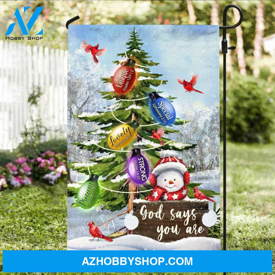 Lovely Christmas tree, Cute snowman, Christmas vibe, God says you are unique - Jesus Flag