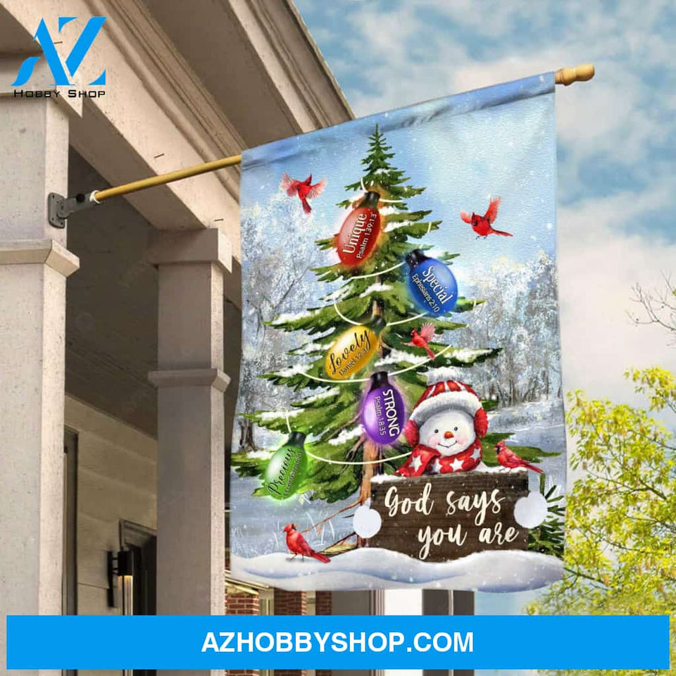 Lovely Christmas tree, Cute snowman, Christmas vibe, God says you are unique - Jesus Flag