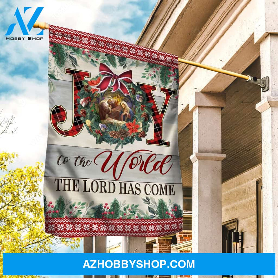 Lovely Christmas wreath, Birth of Jesus, Cranberry drawing, Joy to the world, the Lord has come - Jesus Flag