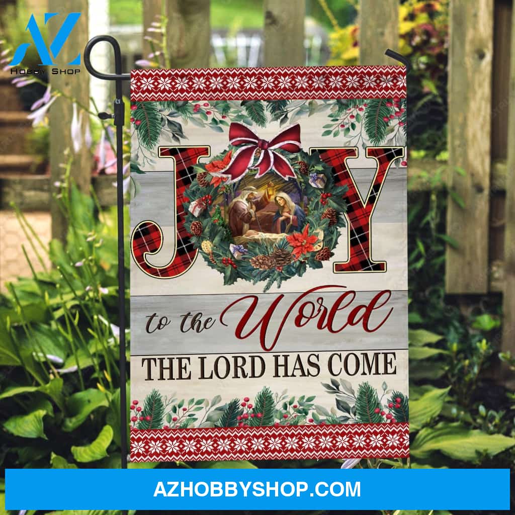 Lovely Christmas wreath, Birth of Jesus, Cranberry drawing, Joy to the world, the Lord has come - Jesus Flag