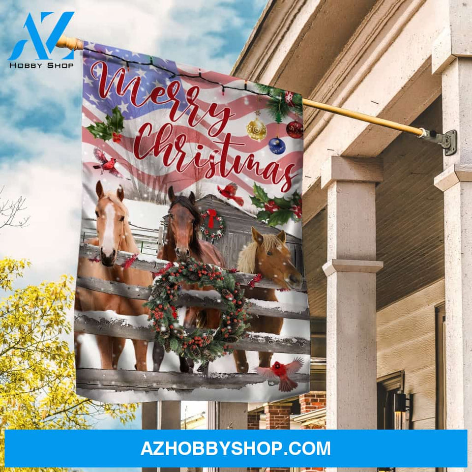 Lovely flag, Watercolor horse, Christmas wreath, US flag, Merry Christmas - Jesus Flag