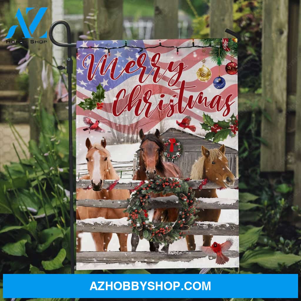 Lovely flag, Watercolor horse, Christmas wreath, US flag, Merry Christmas - Jesus Flag