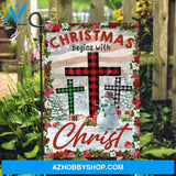 Lovely snowman, Winter season, Poinsettia drawing, Christmas begins with Christ - Jesus Flag