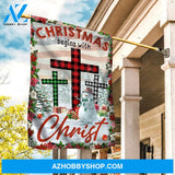 Lovely snowman, Winter season, Poinsettia drawing, Christmas begins with Christ - Jesus Flag