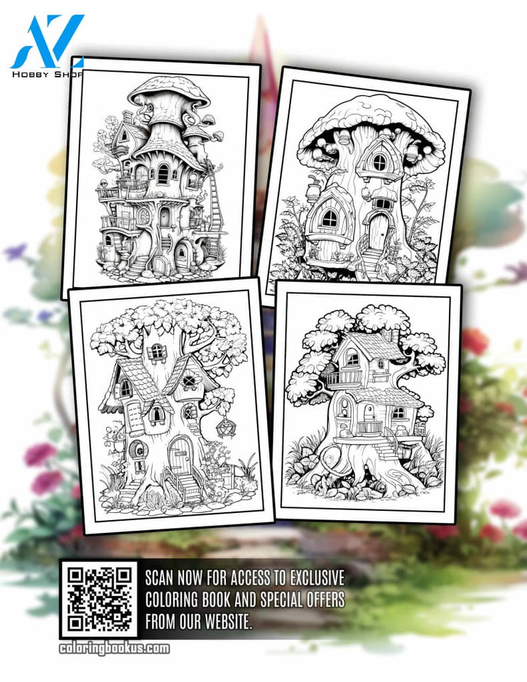 Magical Tiny Houses 30 Pages Printable Coloring Book