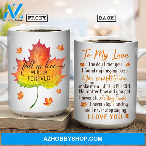 Maple leaves, Autumn painting, Fall in love with you forever - Couple White Mug