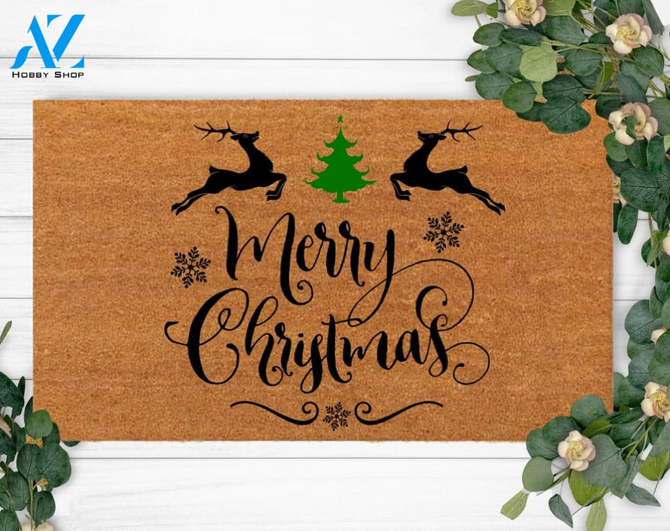 Merry Christmas Doormat-Custom Christmas Doormat-Welcome new year doormat-Holiday Doormat-Christmas-Funny Rug-Dogs