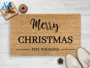 Merry Christmas Family Mat - Personalized Christmas Doormat - New Home Gift - Housewarming Gift- Christmas Decor -