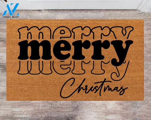 Merry Christmas Funny Front Doormat New Home Owner Last Name Rug Present For Her & Him Bride Porch Decor
