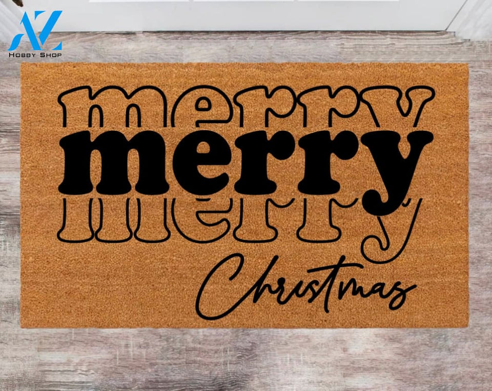Merry Christmas Funny Front Doormat New Home Owner Last Name Rug Present For Her & Him Bride Porch Decor