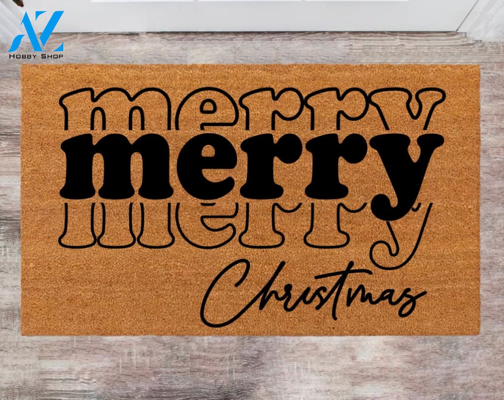 Merry Christmas Funny Front Doormat New Home Owner Last Name Rug Present For Her & Him Bride Porch Decor