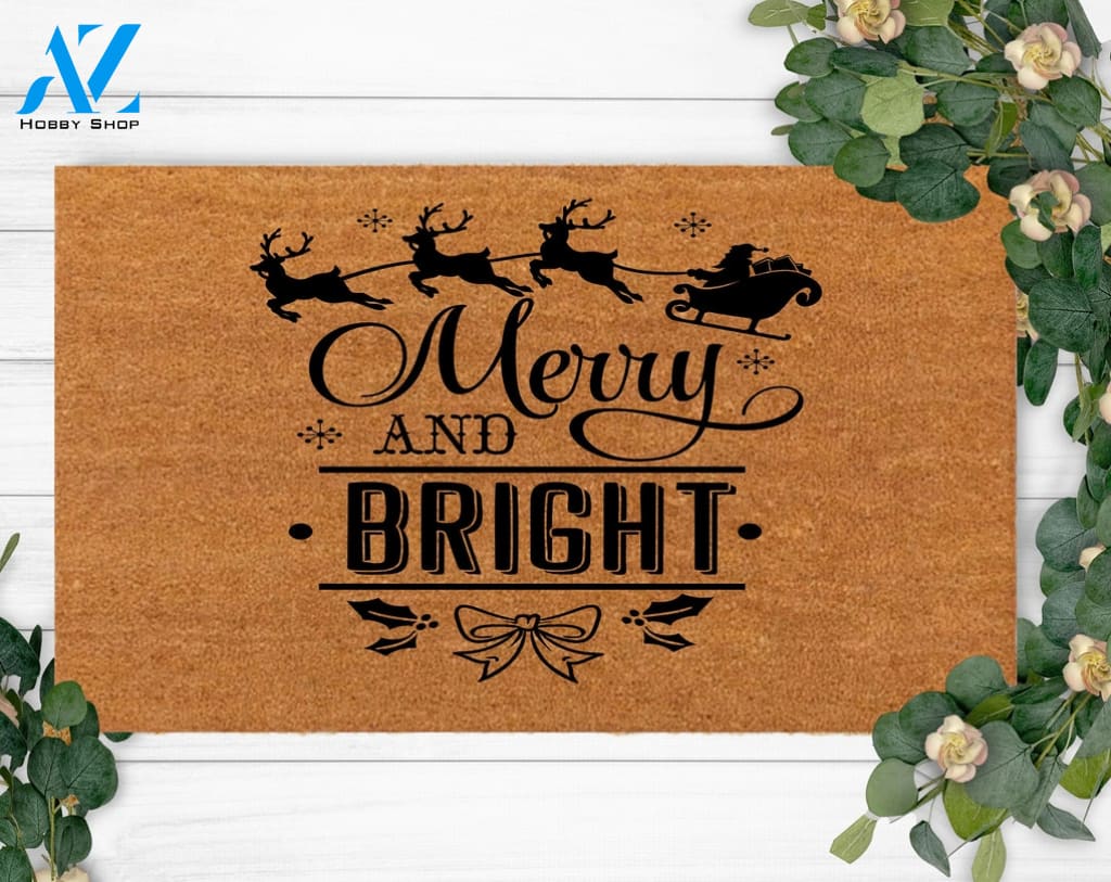 Merry&Bright-Custom Christmas Doormat-Welcome new year doormat-Holiday Doormat-Christmas-Funny Rug-Dogs Lover Mat