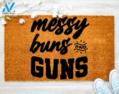 Messy Burns and Gun Doormat Funny Gun Clip Doormat Decorating Porch Decor Housewarming Doormat Coir doormat