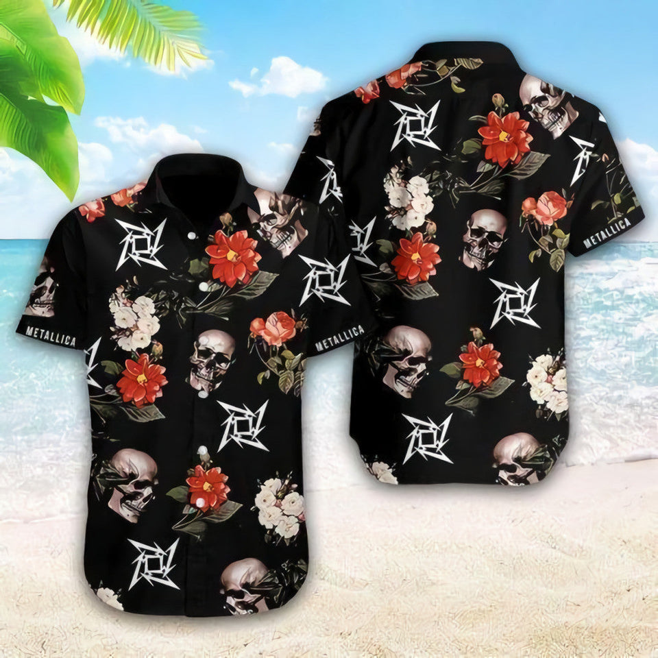 Metallica Music Band, Metallica Skull Hawaiian Graphic Print Short Sleeve 