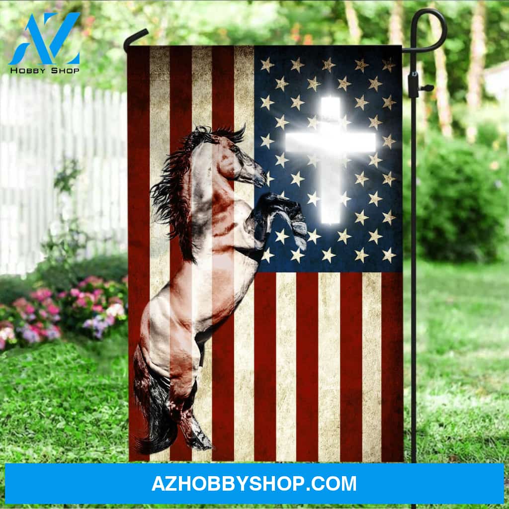 Mighty horse on the American flag - Jesus, Horse, Cross, American Flag