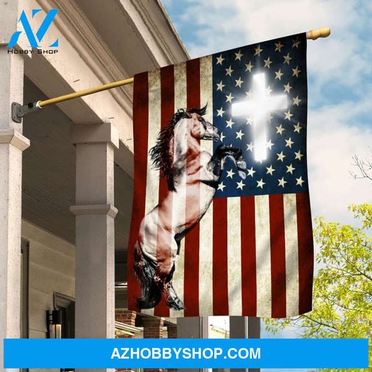 Mighty horse on the American flag - Jesus, Horse, Cross, American Flag
