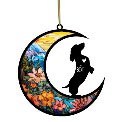 Personalized Dachshund Memorial Suncatcher Dachshund Christmas Ornament with Name Date Pet Loss Stained Glass Light Catcher Bereavement Gift Dog Memorial Ornament Loss of Pet Sympathy Gift