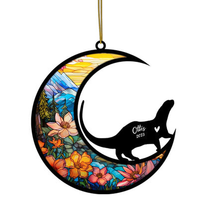 Otter Memorial Suncatcher, Pet Loss Suncatcher, Bereavement Otter Loss Gift Personalized with Name Suncatcher Gifts for Otter Lovers Hanging Ornaments for Xmas, Car, Window Decoration
