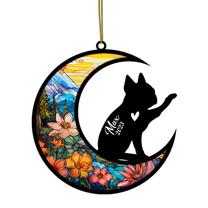 Personalized Boston Terrier Dog Memorial Suncatcher, Boston Terrier Christmas Ornament with Name Date, Pet Loss Stained Glass Light Catcher, Dog Memorial Ornament Loss of Pet Sympathy Gift