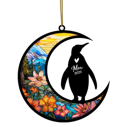 Penguin Memorial Suncatcher, Pet Loss Suncatcher, Bereavement Penguin Loss Gift Personalized with Name Suncatcher Gifts for Penguin Lovers Hanging Ornaments for Xmas, Car, Window Decoration
