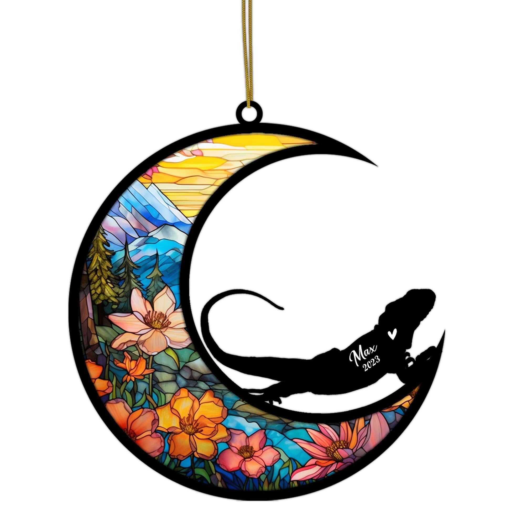 Iguana Memorial Suncatcher, Pet Loss Suncatcher, Bereavement Iguana Loss Gift Personalized with Name Suncatcher Gifts for Iguana Lovers Hanging Ornaments for Xmas, Car, Window Decoration