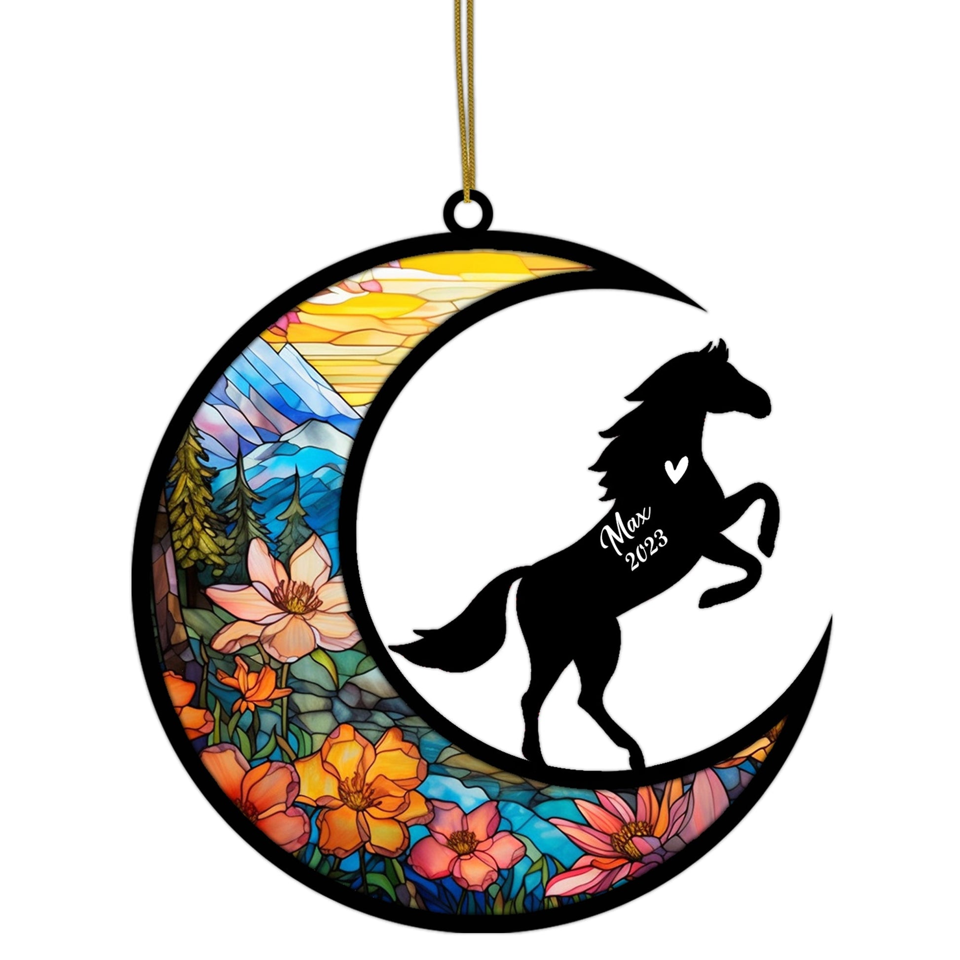 Personalized Horse Memorial Suncatcher Ornament Horseback Riding Equestrian Sun catcher Custom Horse Name Sign Hanging Christmas Bereavement Horse Loss Gift Housewarming Horse Lover Gift